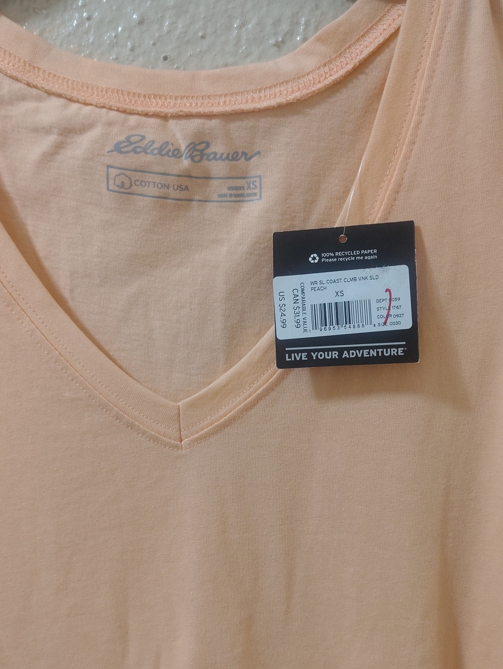 Eddie Bauer Peach V-Neck Cotton Tank Top XS